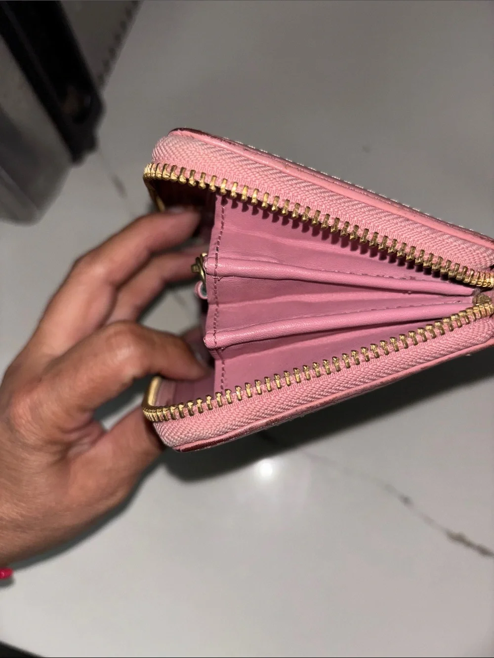 Coach Brown Signature Canvas Wallet with Pink Trim
